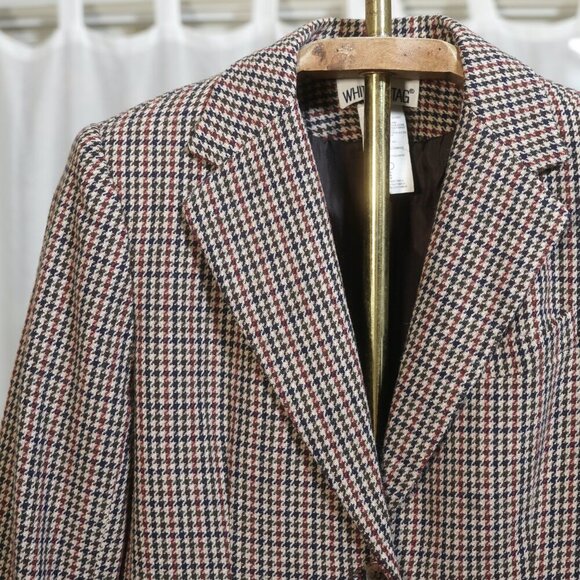 Vintage 90s White Stag Micro Houndstooth Wool Blazer - Picture 3 of 7